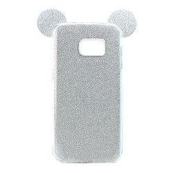 Galaxy S7 Minnie Bow Glitter Necklace Strap Case (Silver)